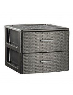 Plastic Forte - Cajonera de ordenación Rattan de plástico, 2 cajones, efecto mimbre 31,5 x 39,5 x 36,5 cm, gris antracita. Torre