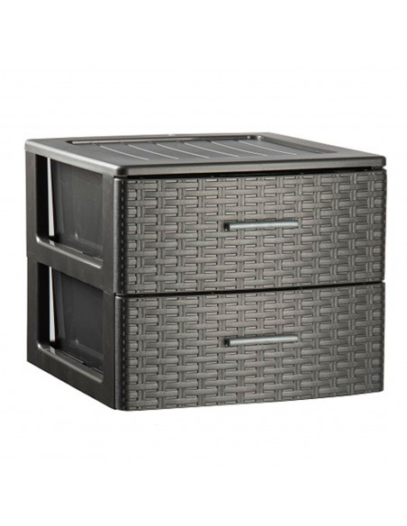 Plastic Forte - Cajonera de ordenación Rattan de plástico, 2 cajones, efecto mimbre 31,5 x 39,5 x 36,5 cm, gris antracita. Torre
