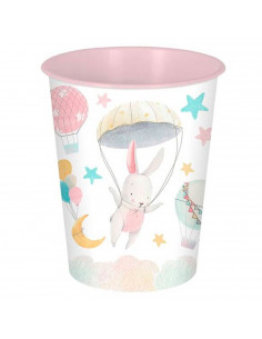 Tradineur - Papelera de plástico infantil decorada, cubo de basura cilíndrico para estudio, dormitorio de niños (Conejita, 25,5