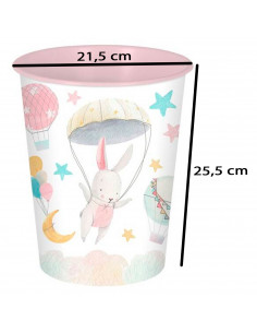 Tradineur - Papelera de plástico infantil decorada, cubo de basura cilíndrico para estudio, dormitorio de niños (Conejita, 25,5 2