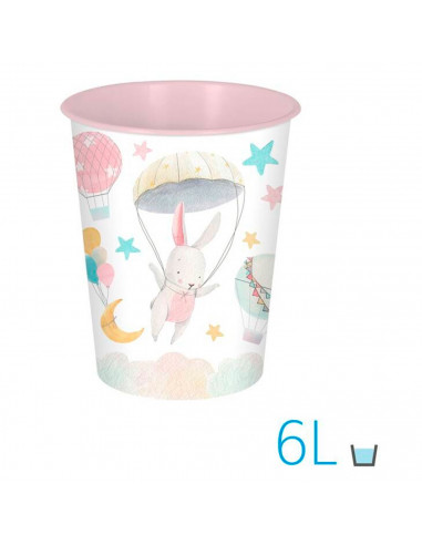 Tradineur - Papelera de plástico infantil decorada, cubo de basura cilíndrico para estudio, dormitorio de niños (Conejita, 25,5