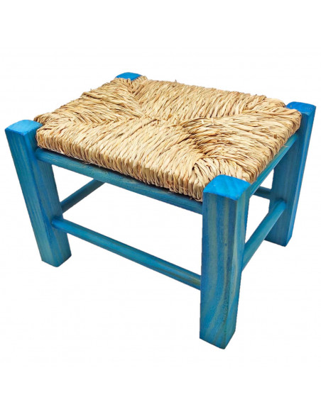 Tradineur - Taburete de madera infantil con asiento de rafia, banqueta para niños con reposapiés, hogar, colegio, 20 x 28 x 23,2