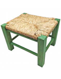 Tradineur - Taburete de madera infantil con asiento de rafia, banqueta para niños con reposapiés, hogar, colegio, 20 x 28 x 23,2 2