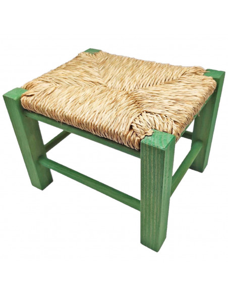 Tradineur - Taburete de madera infantil con asiento de rafia, banqueta para niños con reposapiés, hogar, colegio, 20 x 28 x 23,2