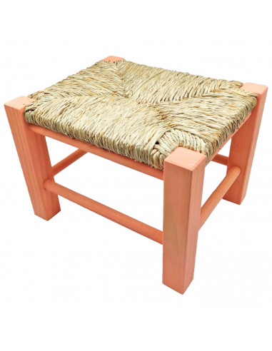 Tradineur - Taburete de madera infantil con asiento de rafia, banqueta para niños con reposapiés, hogar, colegio, 20 x 28 x 23,2