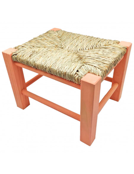 Tradineur - Taburete de madera infantil con asiento de rafia, banqueta para niños con reposapiés, hogar, colegio, 20 x 28 x 23,2