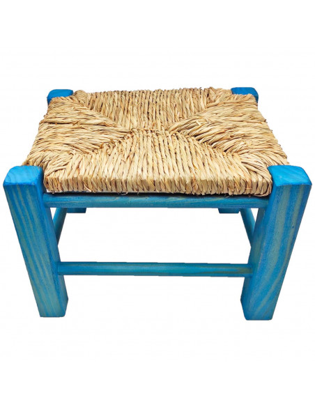 Tradineur - Taburete de madera infantil con asiento de rafia, banqueta para niños con reposapiés, hogar, colegio, 20 x 28 x 23,2