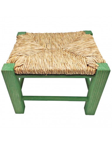 Tradineur - Taburete de madera infantil con asiento de rafia, banqueta para niños con reposapiés, hogar, colegio, 20 x 28 x 23,2
