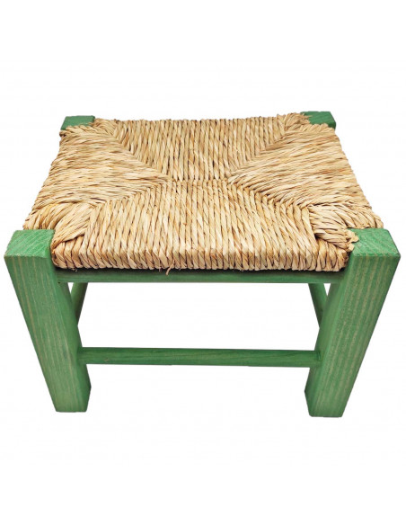 Tradineur - Taburete de madera infantil con asiento de rafia, banqueta para niños con reposapiés, hogar, colegio, 20 x 28 x 23,2