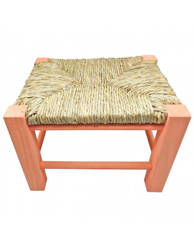 Tradineur - Taburete de madera infantil con asiento de rafia, banqueta para niños con reposapiés, hogar, colegio, 20 x 28 x 23,2