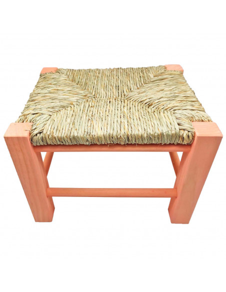 Tradineur - Taburete de madera infantil con asiento de rafia, banqueta para niños con reposapiés, hogar, colegio, 20 x 28 x 23,2