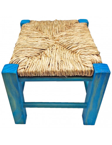 Tradineur - Taburete de madera infantil con asiento de rafia, banqueta para niños con reposapiés, hogar, colegio, 20 x 28 x 23,2
