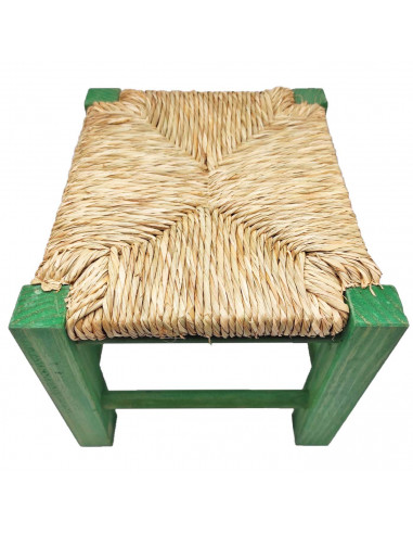 Tradineur - Taburete de madera infantil con asiento de rafia, banqueta para niños con reposapiés, hogar, colegio, 20 x 28 x 23,2