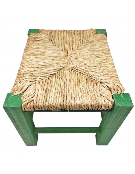 Tradineur - Taburete de madera infantil con asiento de rafia, banqueta para niños con reposapiés, hogar, colegio, 20 x 28 x 23,2