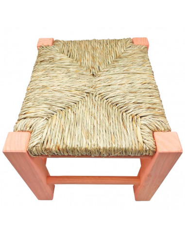 Tradineur - Taburete de madera infantil con asiento de rafia, banqueta para niños con reposapiés, hogar, colegio, 20 x 28 x 23,2