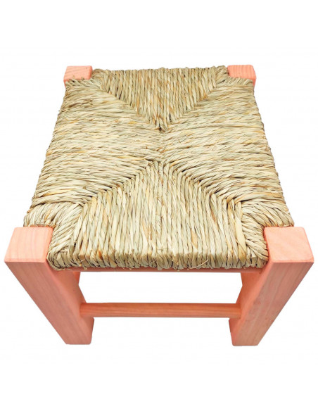 Tradineur - Taburete de madera infantil con asiento de rafia, banqueta para niños con reposapiés, hogar, colegio, 20 x 28 x 23,2