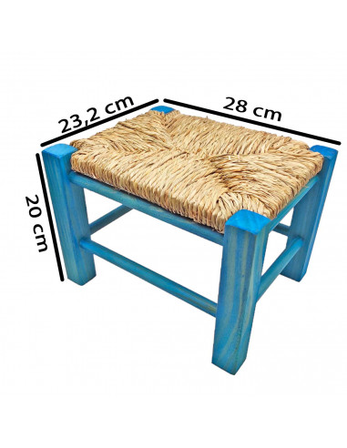 Tradineur - Taburete de madera infantil con asiento de rafia, banqueta para niños con reposapiés, hogar, colegio, 20 x 28 x 23,2