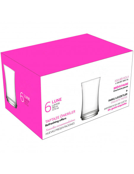 Tradineur - Set de 6 vasos de cristal, modelo Lune, base gruesa, servir cócteles, refrescos, resistentes, aptos para lavavajilla