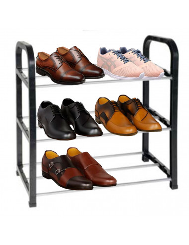 Tradineur - Zapatero de metal y plástico de 3 niveles, soporte para calzado, estantería multiusos para zapatos, recibidor, dormi