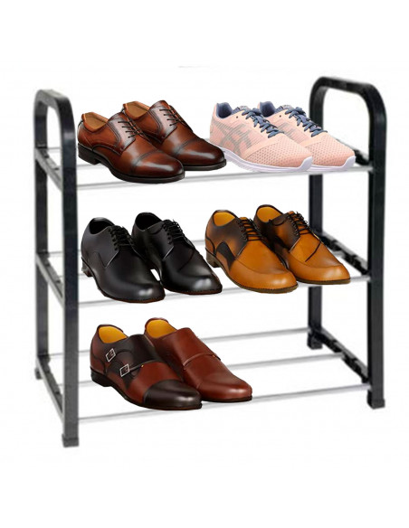 Tradineur - Zapatero de metal y plástico de 3 niveles, soporte para calzado, estantería multiusos para zapatos, recibidor, dormi