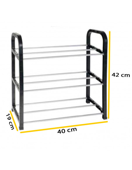 Tradineur - Zapatero de metal y plástico de 3 niveles, soporte para calzado, estantería multiusos para zapatos, recibidor, dormi