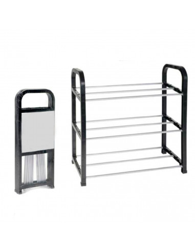 Tradineur - Zapatero de metal y plástico de 3 niveles, soporte para calzado, estantería multiusos para zapatos, recibidor, dormi