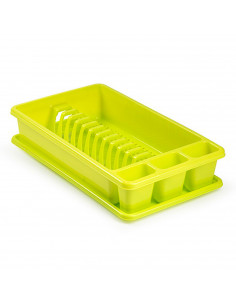 Tradineur - Escurreplatos de plástico rectangular con bandeja antigoteo, escurridor, soporte, organizador vajilla, cocina, 45,5