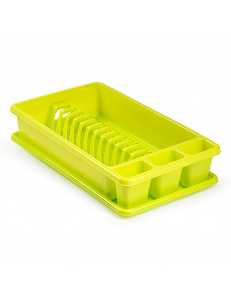Tradineur - Escurreplatos de plástico rectangular con bandeja antigoteo, escurridor, soporte, organizador vajilla, cocina, 45,5