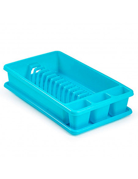 Tradineur - Escurreplatos de plástico rectangular con bandeja antigoteo, escurridor, soporte, organizador vajilla, cocina, 45,5