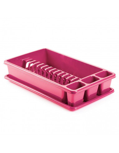 Tradineur - Escurreplatos de plástico rectangular con bandeja antigoteo, escurridor, soporte, organizador vajilla, cocina, 45,5
