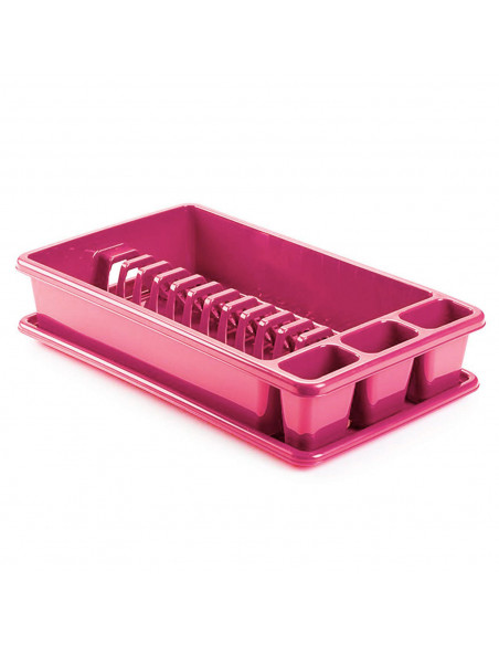 Tradineur - Escurreplatos de plástico rectangular con bandeja antigoteo, escurridor, soporte, organizador vajilla, cocina, 45,5