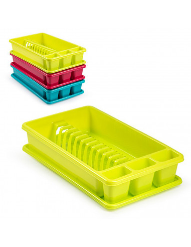 Tradineur - Escurreplatos de plástico rectangular con bandeja antigoteo, escurridor, soporte, organizador vajilla, cocina, 45,5