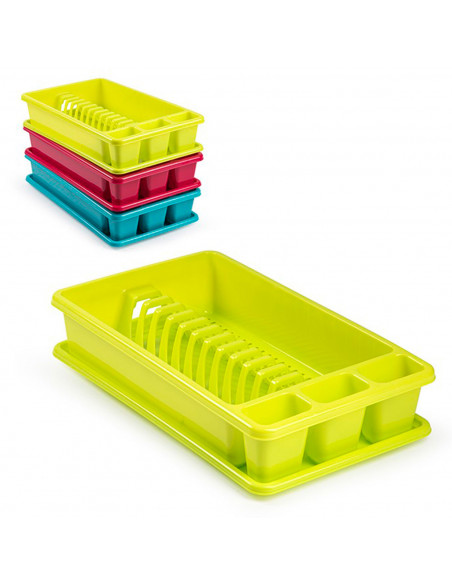 Tradineur - Escurreplatos de plástico rectangular con bandeja antigoteo, escurridor, soporte, organizador vajilla, cocina, 45,5