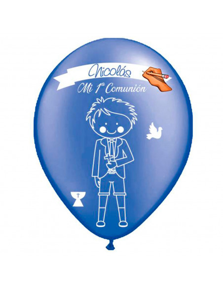 Tradineur - Set de 12 globos personalizables para Primera Comunión de látex de caucho natural, decoración en fiestas, celebracio