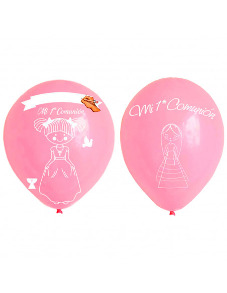 Tradineur - Set de 12 globos de Primera Comunión, látex de caucho natural, decoración en fiestas, celebraciones, hogar (Rosa, Ni