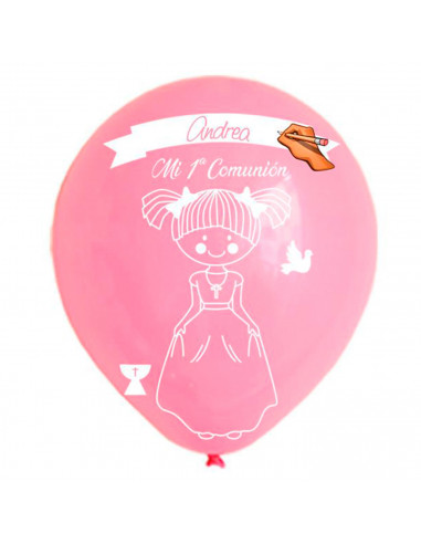 Tradineur - Set de 12 globos de Primera Comunión, látex de caucho natural, decoración en fiestas, celebraciones, hogar (Rosa, Ni