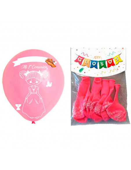 Tradineur - Set de 12 globos de Primera Comunión, látex de caucho natural, decoración en fiestas, celebraciones, hogar (Rosa, Ni