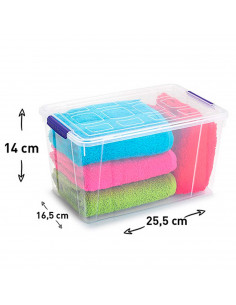 Tradineur - Caja de almacenaje plástico 4 L. Cesta, recipiente almacenamiento objetos 14 x 26 x 17 cm 2