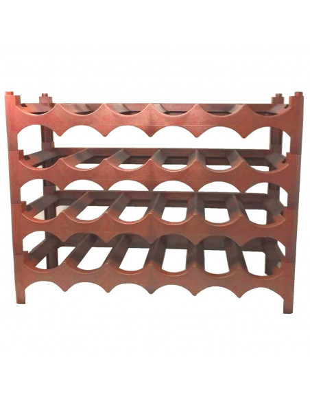 Tradineur - Botellero apilable de plástico con 4 niveles, estante, soporte para 24 botellas de vino, champán (Marrón, 46 x 60 x