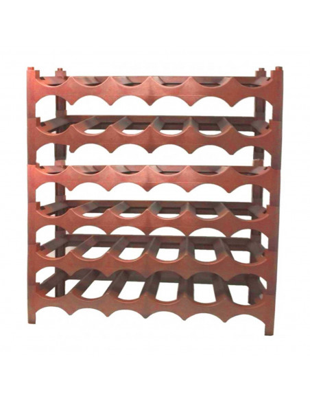 Tradineur - Botellero apilable de plástico con 6 niveles, estante, soporte para 36 botellas de vino, champán (Marrón, 69 x 60 x