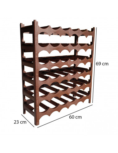 Tradineur - Botellero apilable de plástico con 6 niveles, estante, soporte para 36 botellas de vino, champán (Marrón, 69 x 60 x