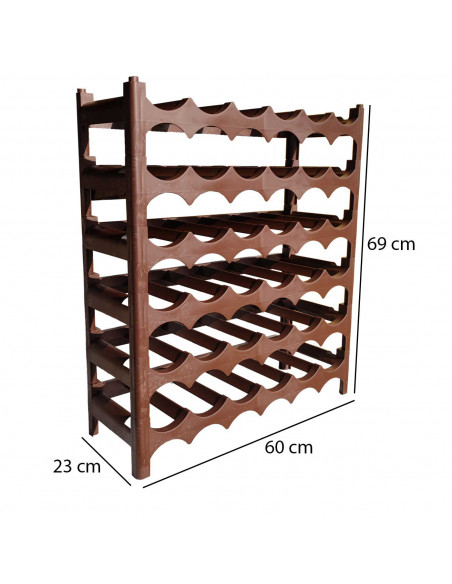 Tradineur - Botellero apilable de plástico con 6 niveles, estante, soporte para 36 botellas de vino, champán (Marrón, 69 x 60 x