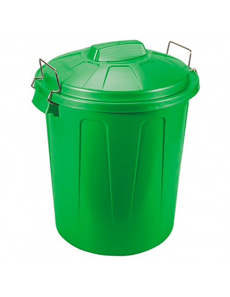 Tradineur - Cubo de basura de plástico con tapa y asas metálicas, contenedor de residuos, papelera, reciclaje, industrial, fabri