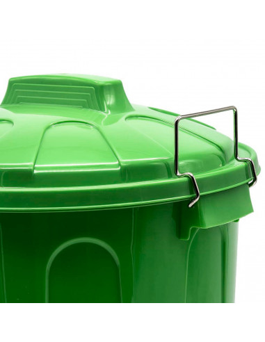 Tradineur - Cubo de basura de plástico con tapa y asas metálicas, contenedor de residuos, papelera, reciclaje, industrial, fabri