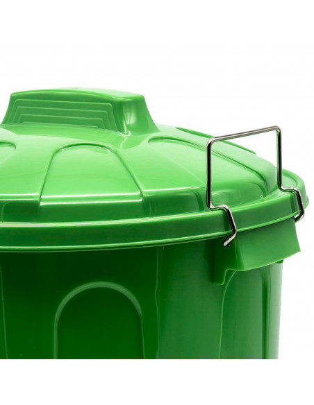 Tradineur - Cubo de basura de plástico con tapa y asas metálicas, contenedor de residuos, papelera, reciclaje, industrial, fabri