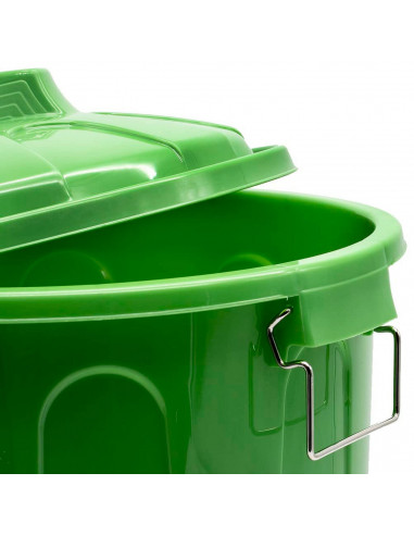 Tradineur - Cubo de basura de plástico con tapa y asas metálicas, contenedor de residuos, papelera, reciclaje, industrial, fabri