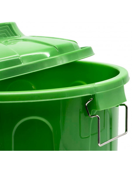 Tradineur - Cubo de basura de plástico con tapa y asas metálicas, contenedor de residuos, papelera, reciclaje, industrial, fabri