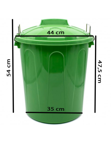 Tradineur - Cubo de basura de plástico con tapa y asas metálicas, contenedor de residuos, papelera, reciclaje, industrial, fabri