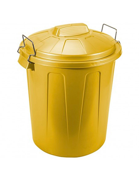 Tradineur - Cubo de basura de plástico, tapa y asas metálicas, contenedor de residuos, papelera, reciclaje, industrial, fabricad