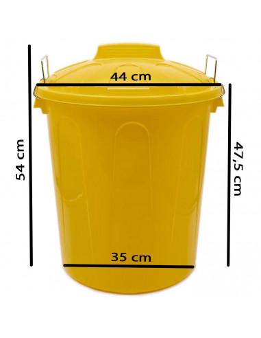 Tradineur - Cubo de basura de plástico, tapa y asas metálicas, contenedor de residuos, papelera, reciclaje, industrial, fabricad